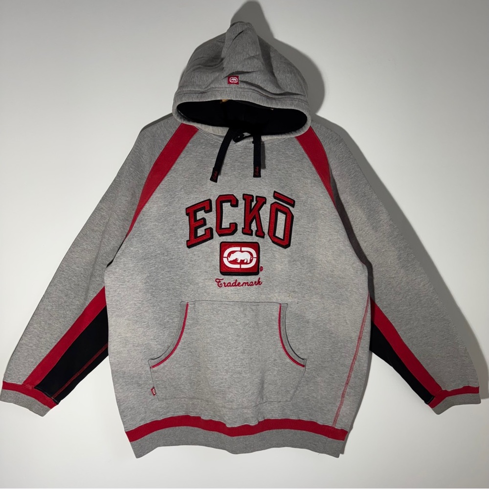 Ecko Unltd‎ Gray Red Logo Embroidered Pullover Hoodie Size XL